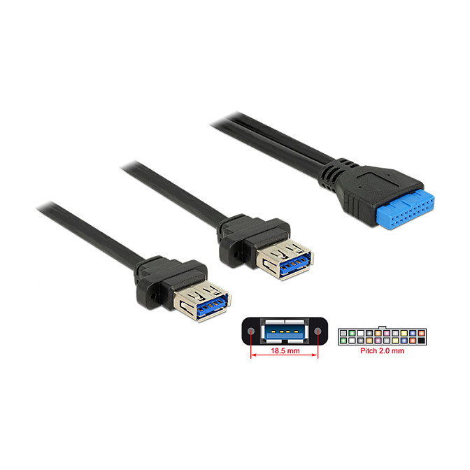 DeLOCK 85244 Cable USB 3.0 Pfostenbuchse 19 Pin a 2 x USB 3.0 Tipo-A Hembra 80 cm DeLOCK 85244 Cable USB 3.0 Pfostenbuchse 19 Pin a 2 x USB 3.0 Tipo-A Hembra 80 cm