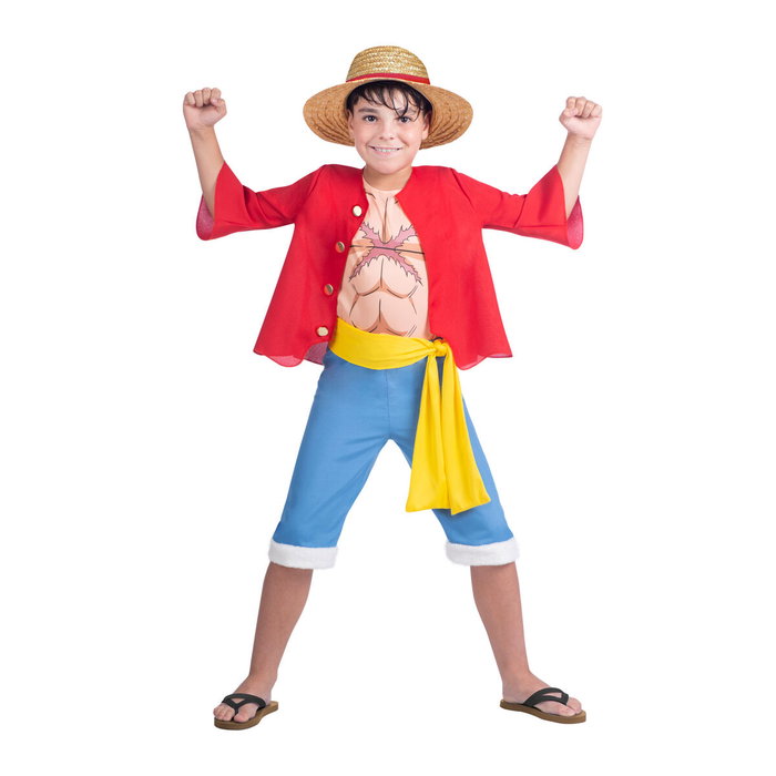 My Other Me Disfraz Luffy One Piece (7-9 años) con Sombrero, Chaqueta, Camiseta, Fajín y Pantalón