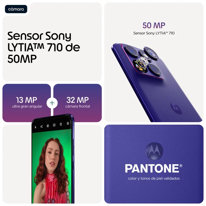 Motorola Edge 70 Fusion Smartphone 5G, 8GB RAM + 256GB, Pantalla 6.78" OLED 144Hz, Cámara Sony LYTIA 710 50MP, 7000 mAh, Violeta