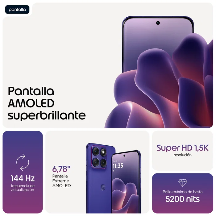 Motorola Edge 70 Fusion Smartphone 5G, 8GB RAM + 256GB, Pantalla 6.78" OLED 144Hz, Cámara Sony LYTIA 710 50MP, 7000 mAh, Violeta