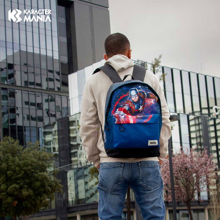 Marvel Capitán América Mochila HS FAN Full Azul 22 Litros, Urbana Ligera con Correas Acolchadas y Cinta para Trolley, 41x30x18 cm