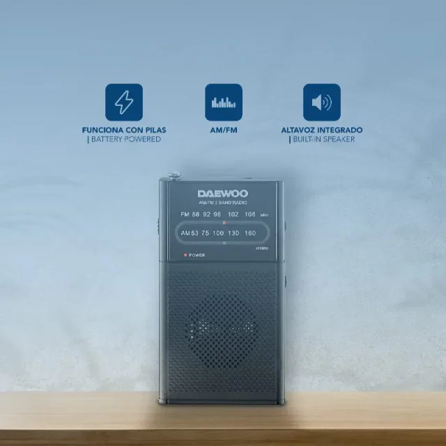 DAEWOO Radio Portátil DW1027 AM/FM con Altavoz - Negro