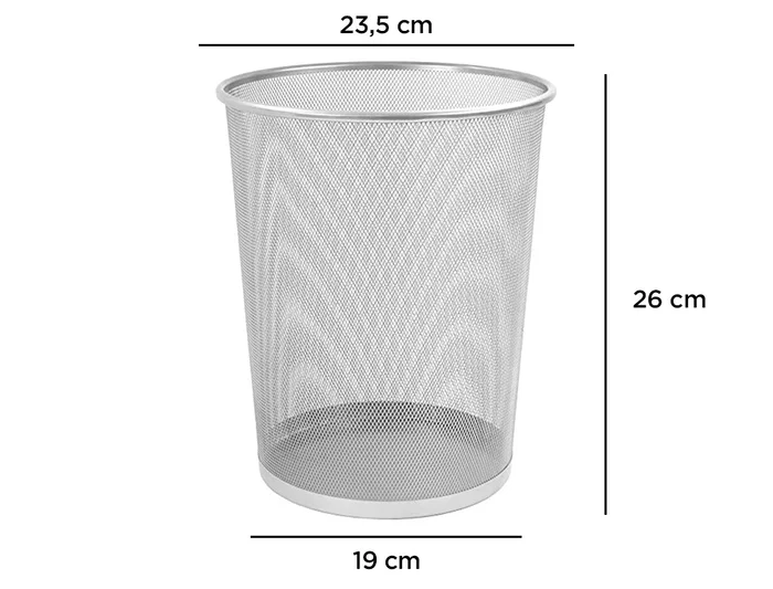 Q-connect Papelera de Metal Rejilla Gris Circular 8,3 Litros 190x260x235 mm