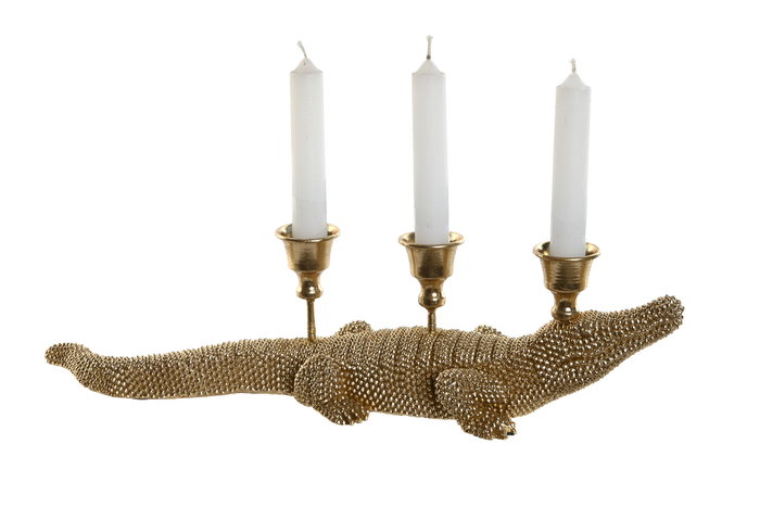 DKD Home Decor Figura de Resina Candelabro Dorado