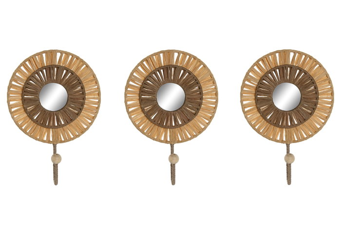 DKD Home Decor Perchero Pared Boho Natural Metal Rafia 6 x 20 x 16 cm Set de 3 DKD Home Decor Perchero Pared Boho Natural Metal Rafia 6 x 20 x 16 cm Set de 3