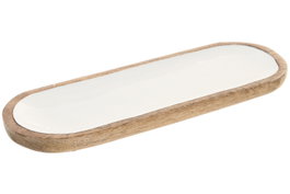 DKD Home Decor Bandeja de Mango Lacado Blanco 30x10x2,5 cm