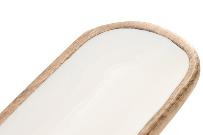 DKD Home Decor Bandeja de Mango Lacado Blanco 30x10x2,5 cm