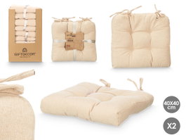 Giftdecor Set 2 Cojines Silla Beige 40x40x16 cm Tela Poliester (Set de 6)
