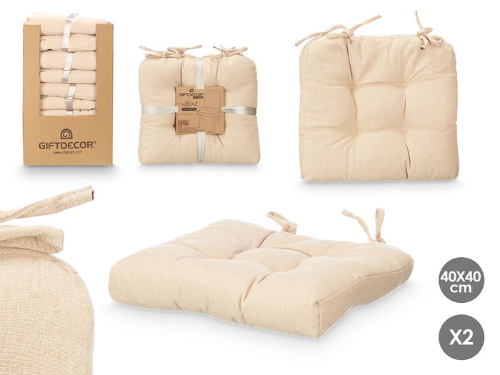 Giftdecor Set 2 Cojines Silla Beige 40x40x16 cm Tela Poliester (Set de 6) Giftdecor Set 2 Cojines Silla Beige 40x40x16 cm Tela Poliester (Set de 6)