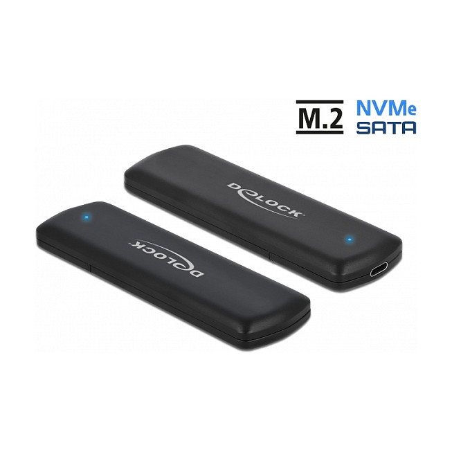 DeLOCK Caja Externa USB Tipo C para SSD M.2 NVMe y SATA 10 Gbit/s, Realtek RTL9210B, Aluminio Negro, Plug and Play, Incluye Cable USB C - C