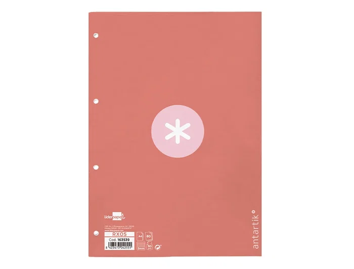 Antartik Recambio A4 80 Hojas 90gr Cuadro 5 mm 4 Taladros 1 Banda Marco Color Rosa