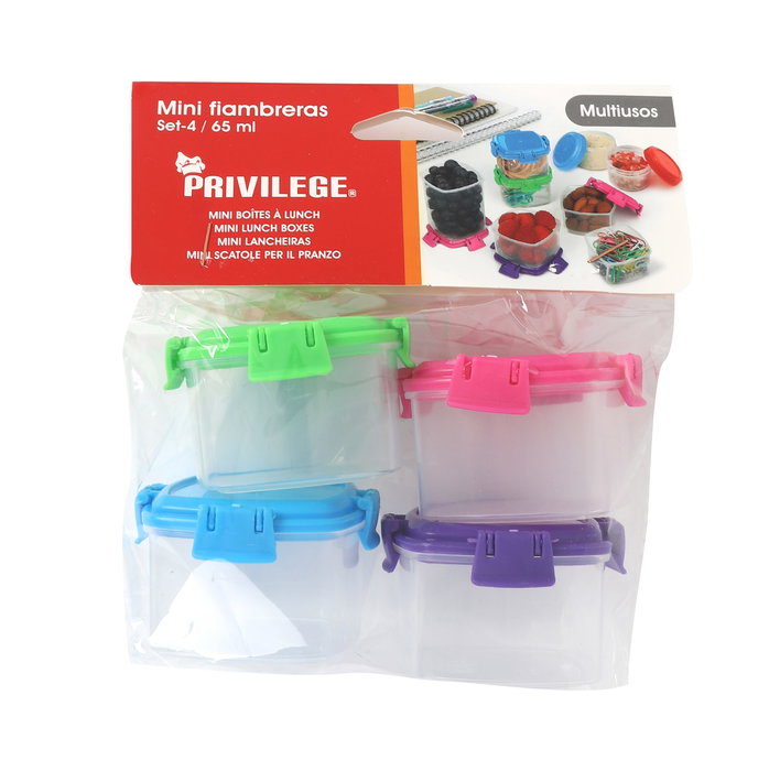 Privilege Set 4 Mini Fiambreras 65ml | Largo 6 cm, Ancho 6 cm, Alto 3.8 cm (24 Unidades)