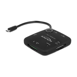 DeLOCK 65529 Lector de Tarjetas OTG USB Micro con Hub USB 3 Puertos - Compatible MicroSD, SD, MS - Negro