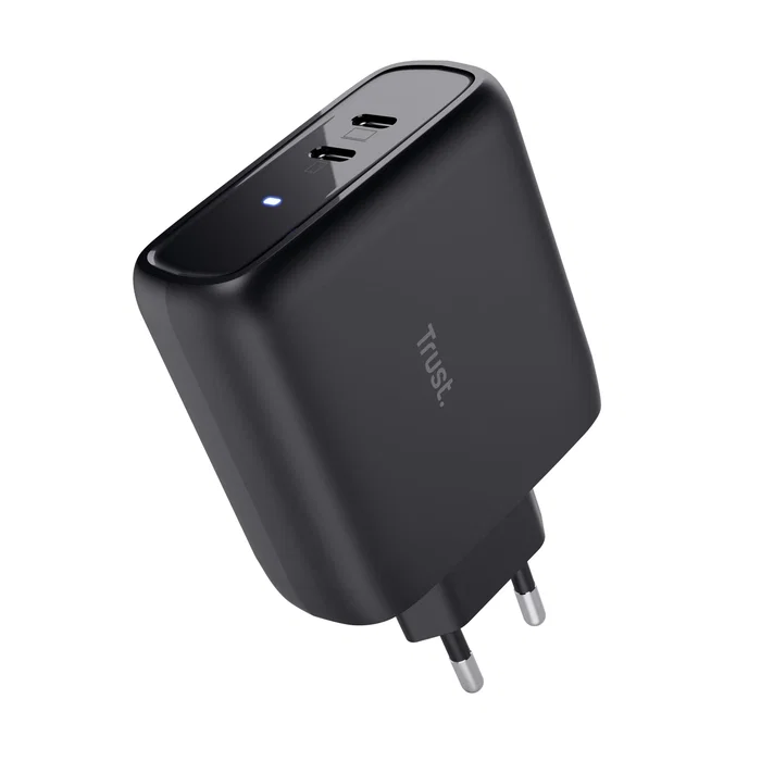 Trust Maxo Cargador de Pared USB-C 65W Doble Puerto, Carga Rápida USB Power Delivery 3.0 PPS, Universal 100-240V, Enchufe EU, Negro