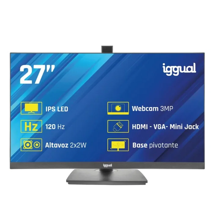 Iggual Monitor 27 pulg. IPS FHD 100Hz con Webcam, HDMI y VGA