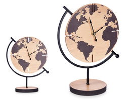 Giftdecor Reloj Sobremesa Mapamundi Metal y Madera Negro 22.5x30.5x12 cm (Set de 6)