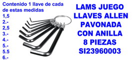 LAMS Juego de llaves Allen pavonadas con anilla, 8 piezas