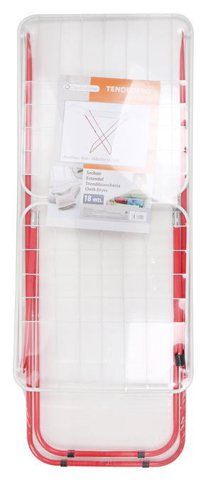 Supernet Tendedero Plegable de Metal, 18 m de Cuerda, Color Rojo/Blanco, Dimensiones 127 x 50 x 3.5 cm (6 Unidades)