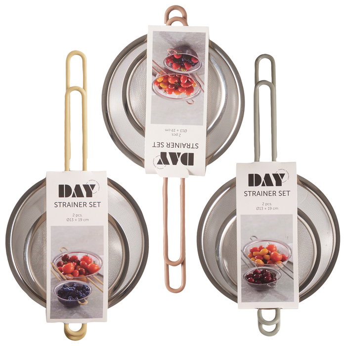 Day Juego de 2 Coladores de Acero Inoxidable y Silicona, Diámetros 13,5-19,5 cm