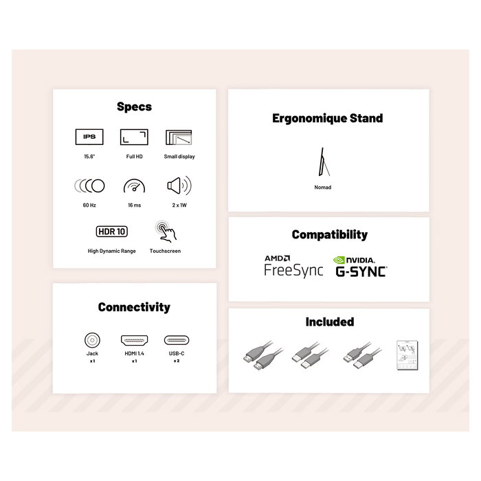 JAPANNEXT JN-MD-I156FHDR-T Monitor Táctil IPS 15.6" Full HD (1920 x 1080) HDR, AMD FreeSync, Altavoces, HDMI, Gris JAPANNEXT JN-MD-I156FHDR-T Monitor Táctil IPS 15.6" Full HD (1920 x 1080) HDR, AMD FreeSync, Altavoces, HDMI, Gris
