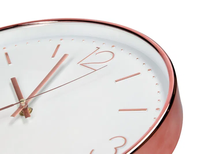 Q-connect Reloj de Pared Metálico Redondo 30.5 cm Movimiento Silencioso Rosa Dorado