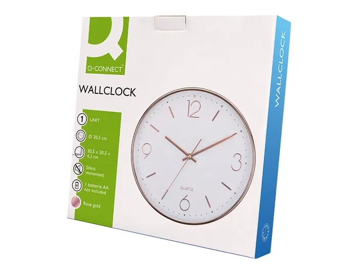 Q-connect Reloj de Pared Metálico Redondo 30.5 cm Movimiento Silencioso Rosa Dorado