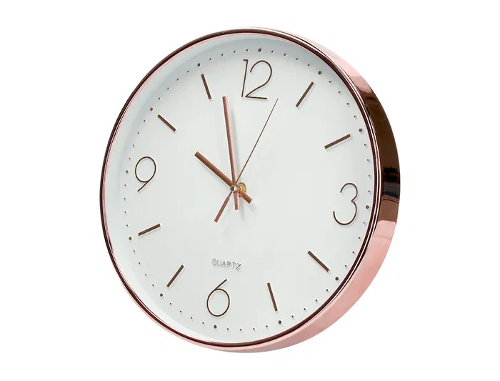Q-connect Reloj de Pared Metálico Redondo 30.5 cm Movimiento Silencioso Rosa Dorado