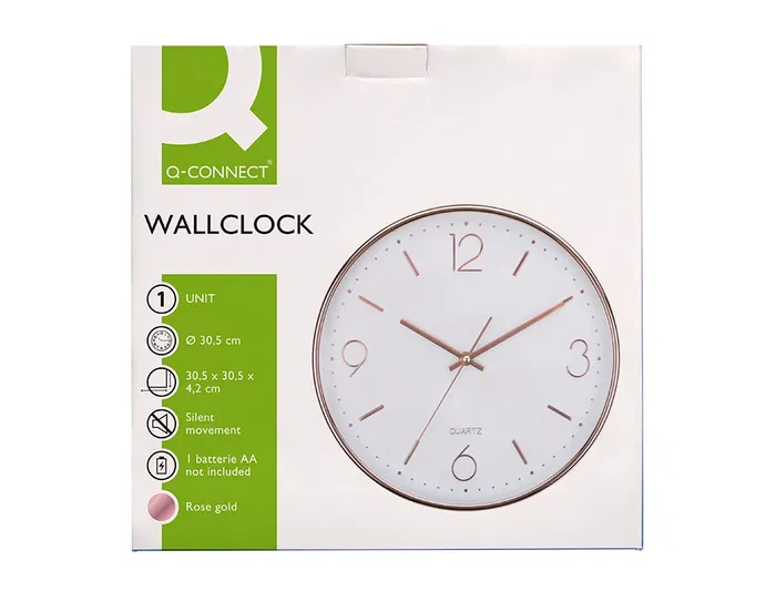 Q-connect Reloj de Pared Metálico Redondo 30.5 cm Movimiento Silencioso Rosa Dorado