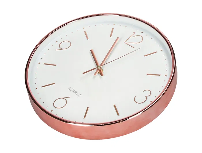 Q-connect Reloj de Pared Metálico Redondo 30.5 cm Movimiento Silencioso Rosa Dorado