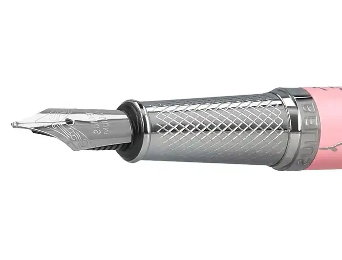 Belius Bella Pluma Aluminio Color Rosa Diseño Plateado Relieve Tinta Azul Caja