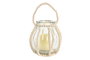 DKD Home Decor Portavelas de Cristal y Madera con Cuentas Naturales
