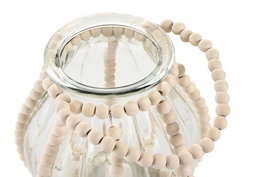 DKD Home Decor Portavelas de Cristal y Madera con Cuentas Naturales