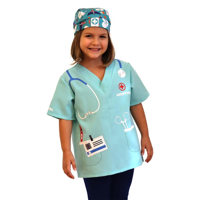 Deqube Disfraz de Cirujano Unisex con Gorro para Niños de 3-7 Años, Juego Simbólico y Creativo, Unitalla