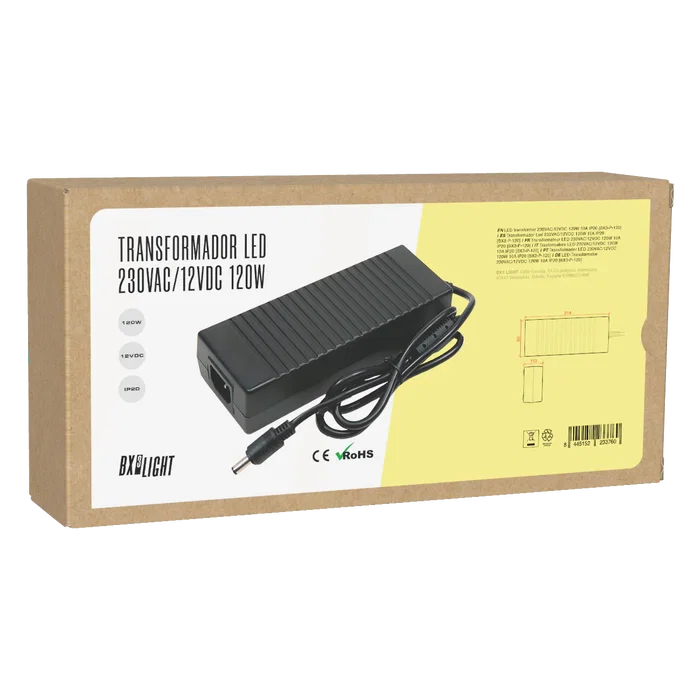 BX3 LIGHT Transformador LED 230VAC/12VDC 120W 10A IP20 Voltaje Constante para Tiras LED BX3-P-120 BX3 LIGHT Transformador LED 230VAC/12VDC 120W 10A IP20 Voltaje Constante para Tiras LED BX3-P-120