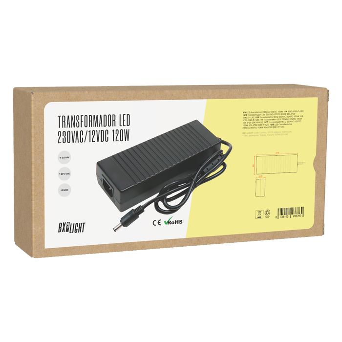 BX3 Light Transformador LED 230VAC a 12VDC 120W 10A IP20 Fuente de Alimentación para Tiras LED [BX3-P-120]