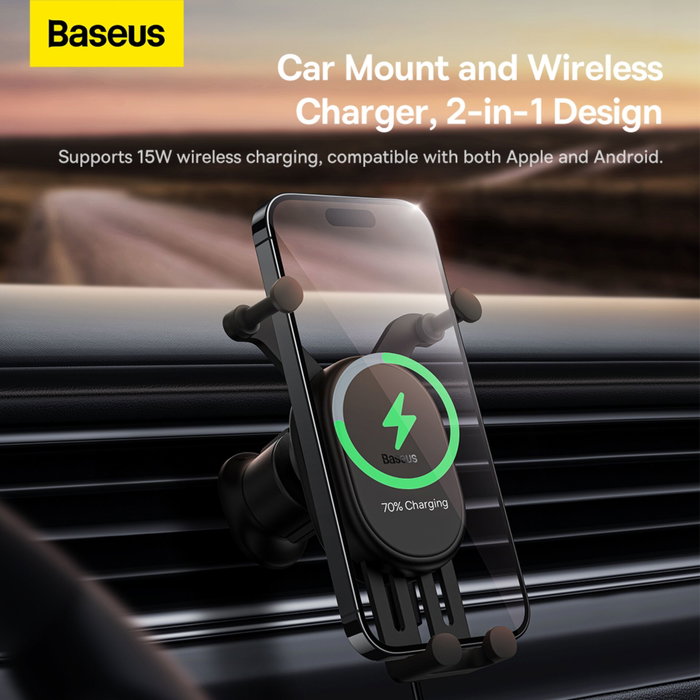 Baseus Stable Gravitational Charging Car Mount Pro 15W - Negro