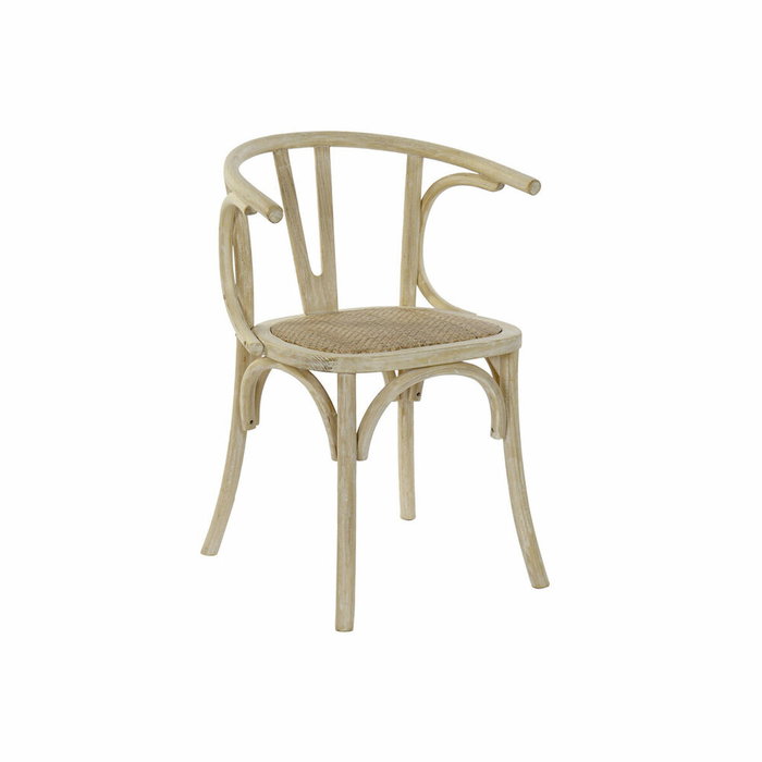 DKD Home Decor Silla de Olmo y Ratán con Rejilla en Acabado Envejecido Blanco