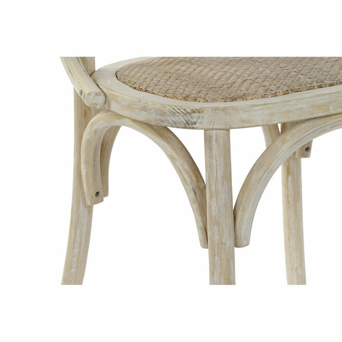 DKD Home Decor Silla de Olmo y Ratán con Rejilla en Acabado Envejecido Blanco