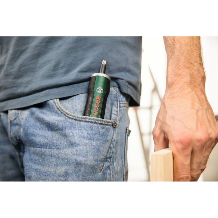 Bosch PushDrive Destornillador inalámbrico con cargador micro USB y 32 puntas