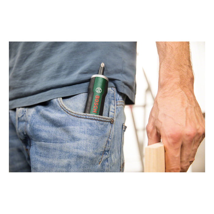 Bosch PushDrive Destornillador inalámbrico con cargador micro USB y set de 32 puntas