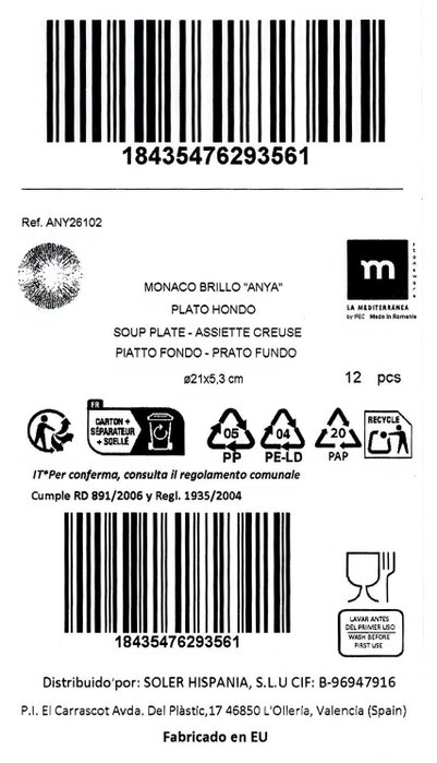 La Mediterranea Plato Hondo Anya Monaco Brillo Ø21 cm (12 Unidades) La Mediterranea Plato Hondo Anya Monaco Brillo Ø21 cm (12 Unidades)