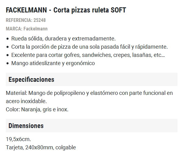 Fackelmann Cortador de Pizza de Ruleta Acero Inoxidable Soft Fackelmann Cortador de Pizza de Ruleta Acero Inoxidable Soft