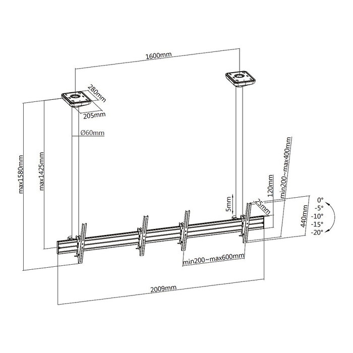 EQUIP Soporte de Techo Doble Pantalla 45"-55" 100kg 650373 Negro Plata