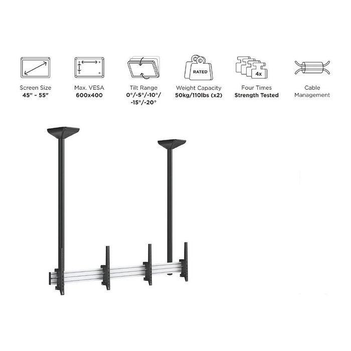 EQUIP Soporte de Techo Doble Pantalla 45"-55" 100kg 650373 Negro Plata