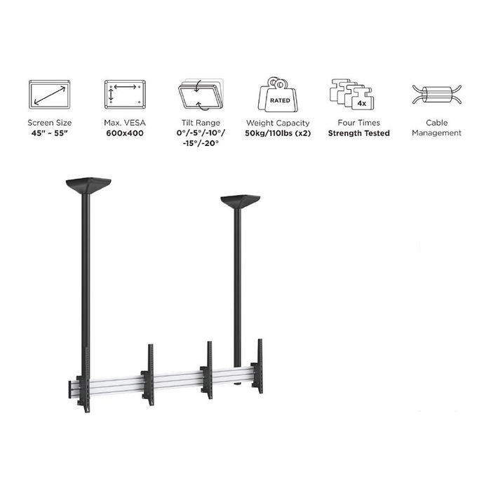 EQUIP Soporte de Techo Doble Pantalla 45"-55" 100kg 650373 Negro Plata