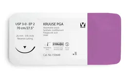 Kruuse Sutura PGA 3-0 70 cm Aguja 26 mm 3/8 Triangular Violeta (12 Unidades)