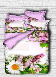 L'essentiel linge de maison 142 Juego Funda Nórdica Doble 200x220cm Lila Blanco Verde, Microsatén y Algodón, 140 Hilos