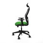 Silla de oficina Alocén con mecanismo Sincro tapizada con Tela color Verde y malla color Negro. Equipada con lumbar 1D, Brazos 2D, Cabecero Fijo y Ruedas 65mm nailon