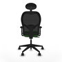 Silla de oficina Alocén con mecanismo Sincro tapizada con Tela color Verde y malla color Negro. Equipada con lumbar 1D, Brazos 2D, Cabecero Fijo y Ruedas 65mm nailon