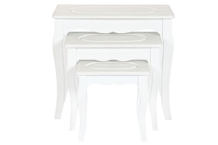 DKD Home Decor Mesita Auxiliar Romantico Gris Claro Blanco Madera MDF Set 3 Piezas 35 x 47 x 53 cm
